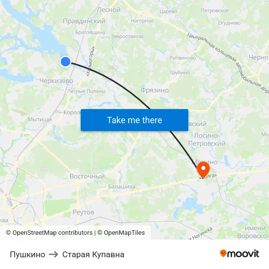 Пушкино to Старая Купавна map