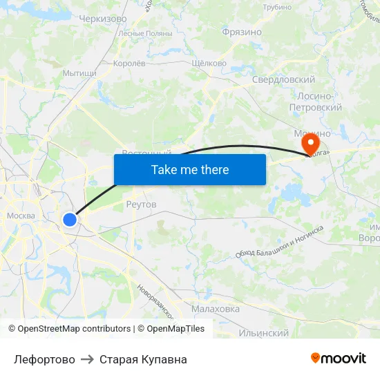 Лефортово to Старая Купавна map