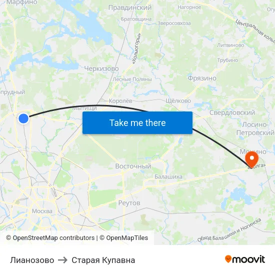 Лианозово to Старая Купавна map
