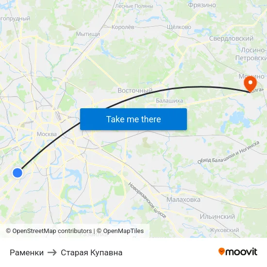 Раменки to Старая Купавна map
