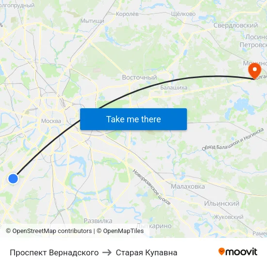 Проспект Вернадского to Старая Купавна map