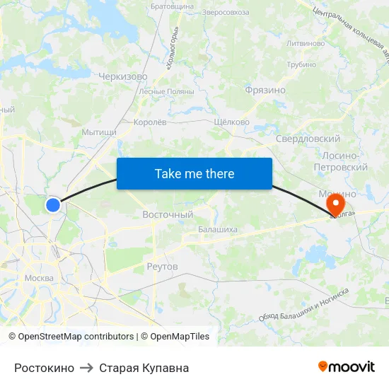 Ростокино to Старая Купавна map