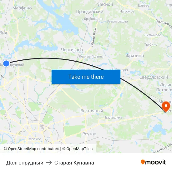 Долгопрудный to Старая Купавна map