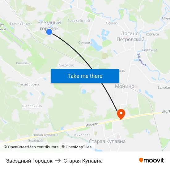 Звёздный Городок to Старая Купавна map