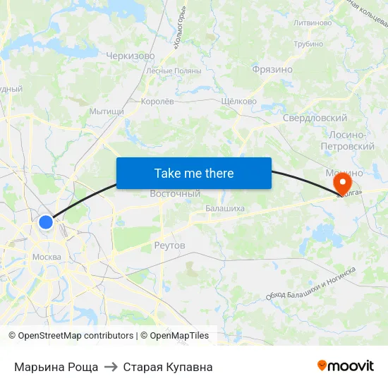 Марьина Роща to Старая Купавна map