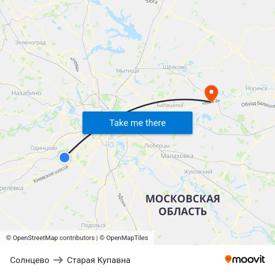 Солнцево to Старая Купавна map