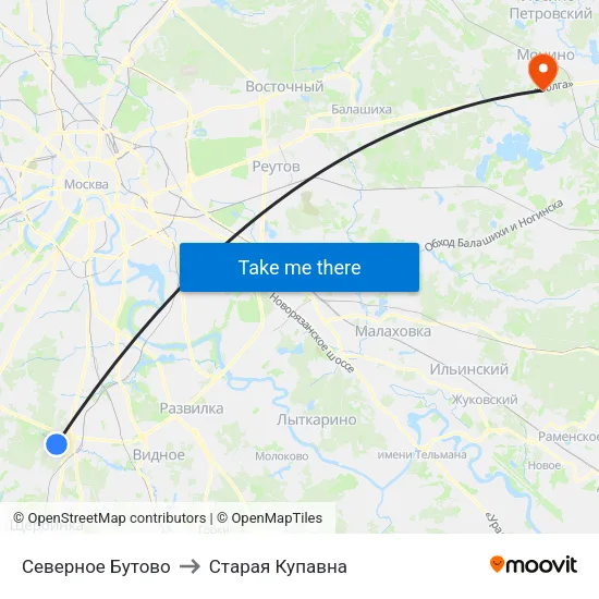Северное Бутово to Старая Купавна map