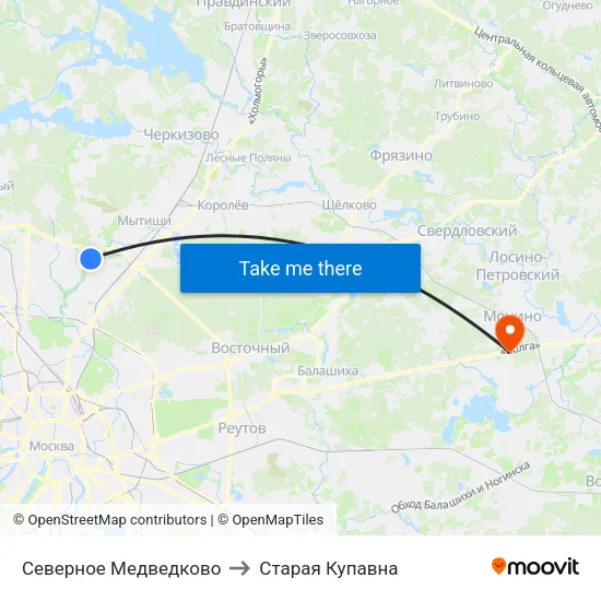 Северное Медведково to Старая Купавна map