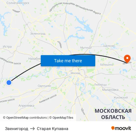 Звенигород to Старая Купавна map