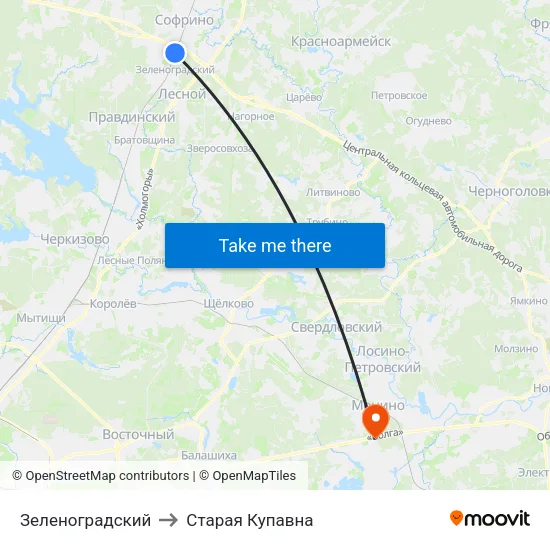 Зеленоградский to Старая Купавна map