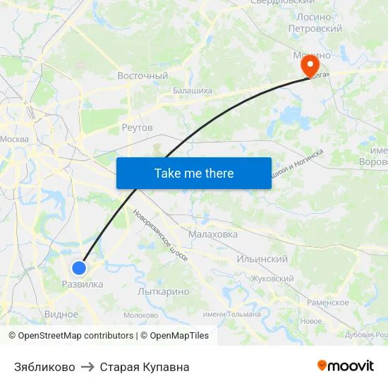 Зябликово to Старая Купавна map