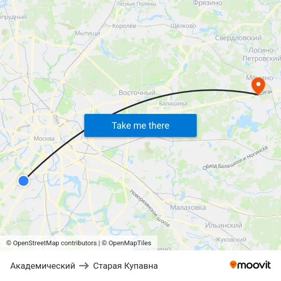 Академический to Старая Купавна map