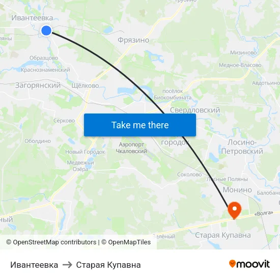 Ивантеевка to Старая Купавна map