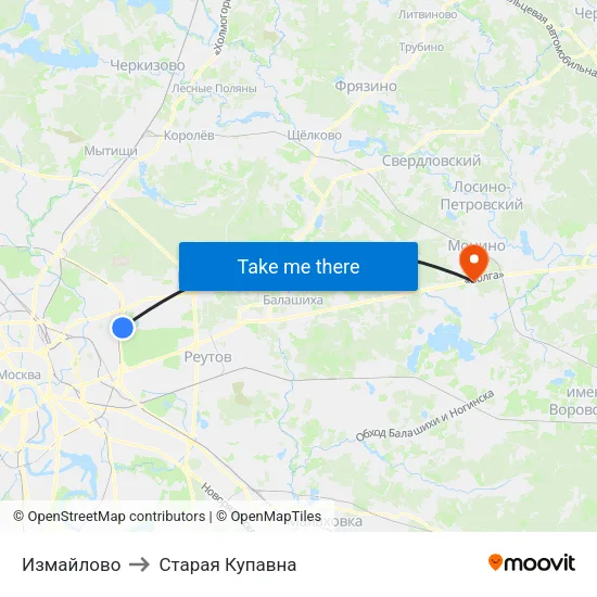 Измайлово to Старая Купавна map
