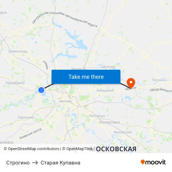 Строгино to Старая Купавна map