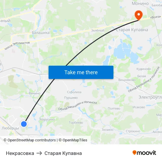Некрасовка to Старая Купавна map