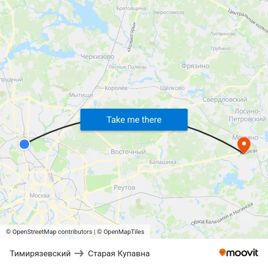 Тимирязевский to Старая Купавна map