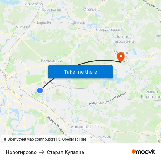 Новогиреево to Старая Купавна map