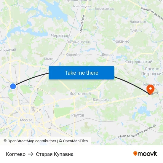 Коптево to Старая Купавна map
