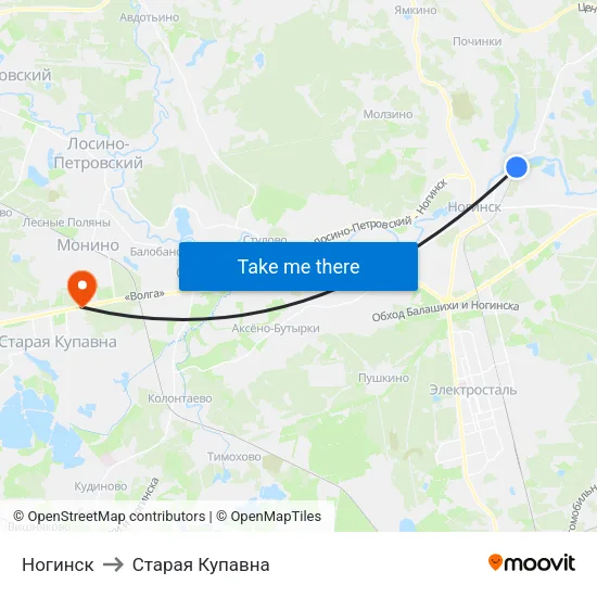 Ногинск to Старая Купавна map