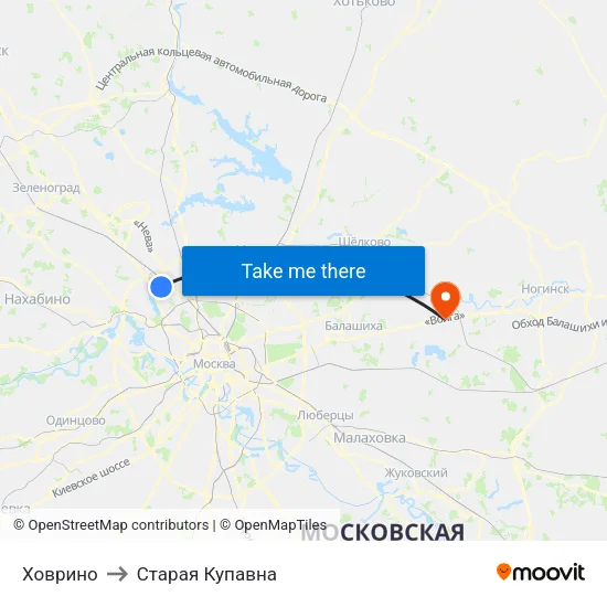 Ховрино to Старая Купавна map