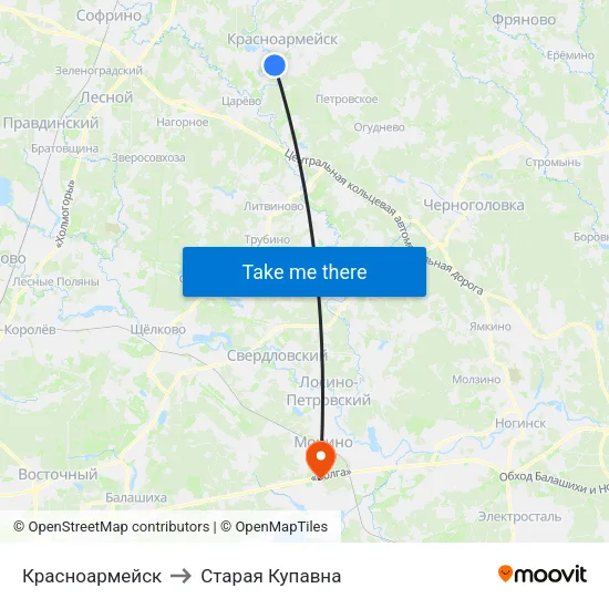 Красноармейск to Старая Купавна map
