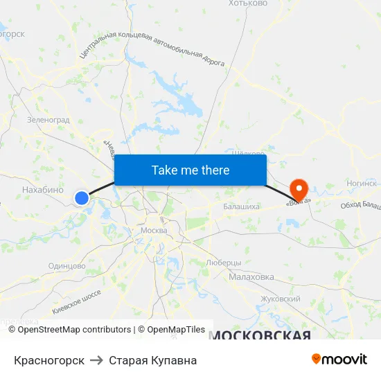 Красногорск to Старая Купавна map