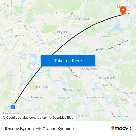 Южное Бутово to Старая Купавна map