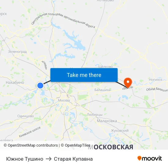 Южное Тушино to Старая Купавна map