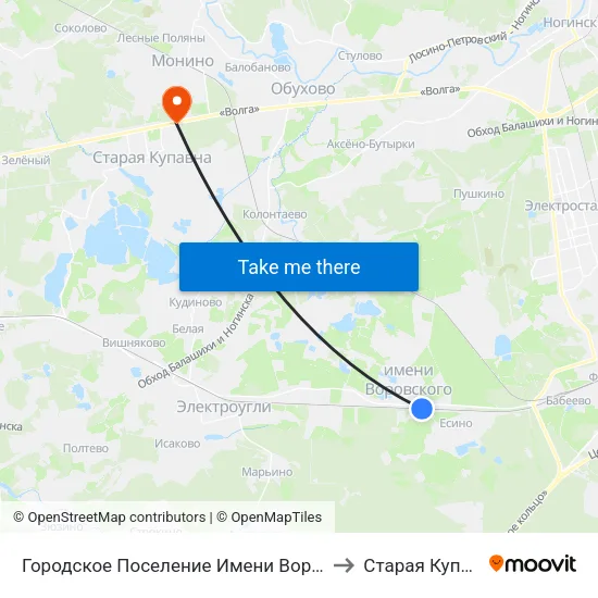 Городское Поселение Имени Воровского to Старая Купавна map