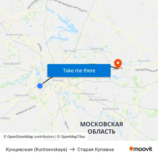 Кунцевская (Kuntsevskaya) to Старая Купавна map