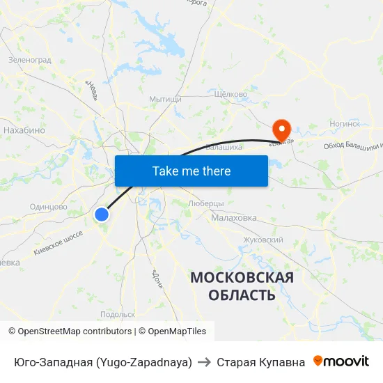 Юго-Западная (Yugo-Zapadnaya) to Старая Купавна map