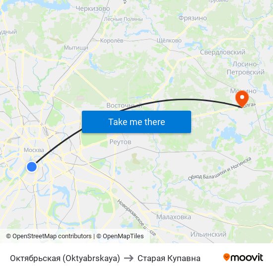 Октябрьская (Oktyabrskaya) to Старая Купавна map