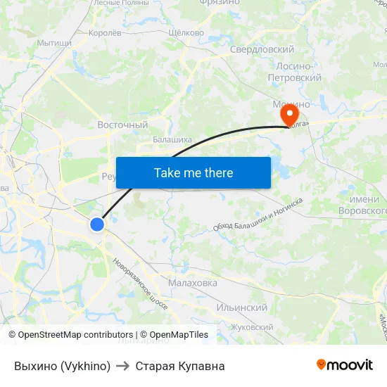 Выхино (Vykhino) to Старая Купавна map