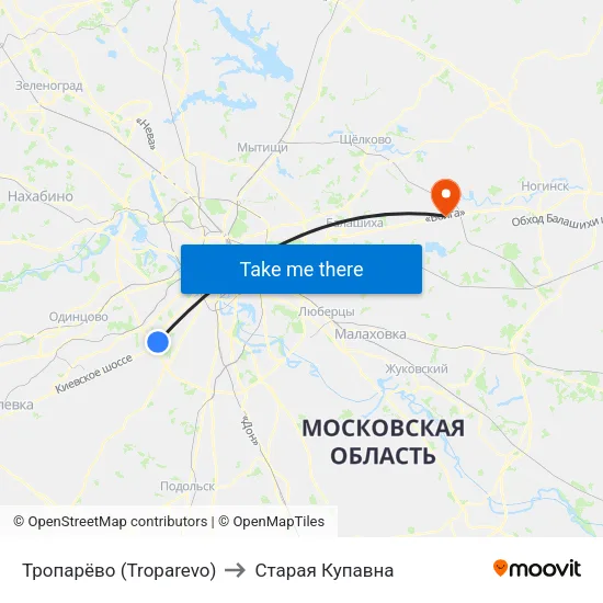 Тропарёво (Troparevo) to Старая Купавна map