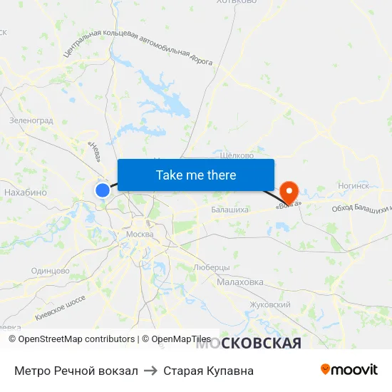 Метро Речной вокзал to Старая Купавна map