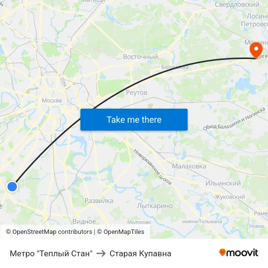 Метро "Теплый Стан" to Старая Купавна map