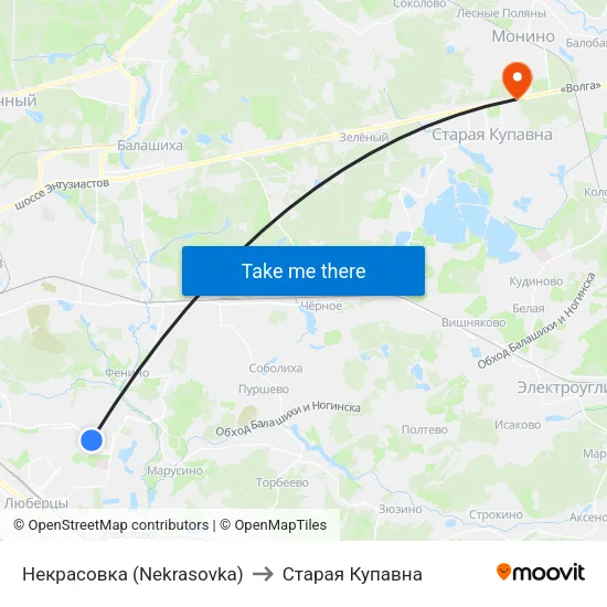 Некрасовка (Nekrasovka) to Старая Купавна map