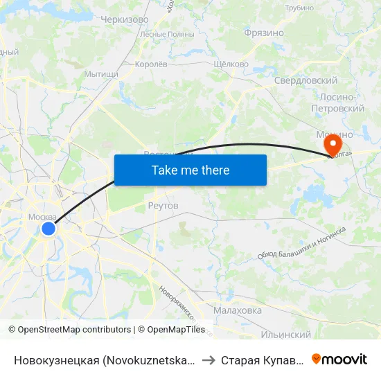Новокузнецкая (Novokuznetskaya) to Старая Купавна map