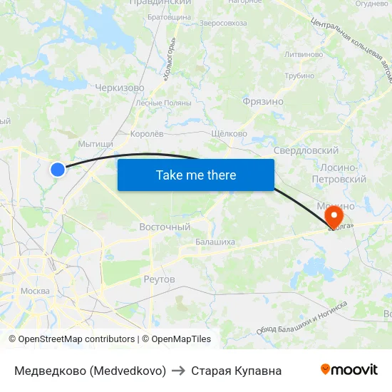 Медведково (Medvedkovo) to Старая Купавна map