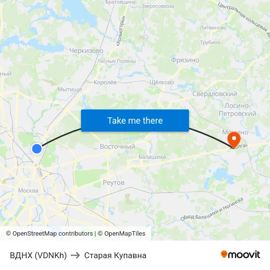 ВДНХ (VDNKh) to Старая Купавна map