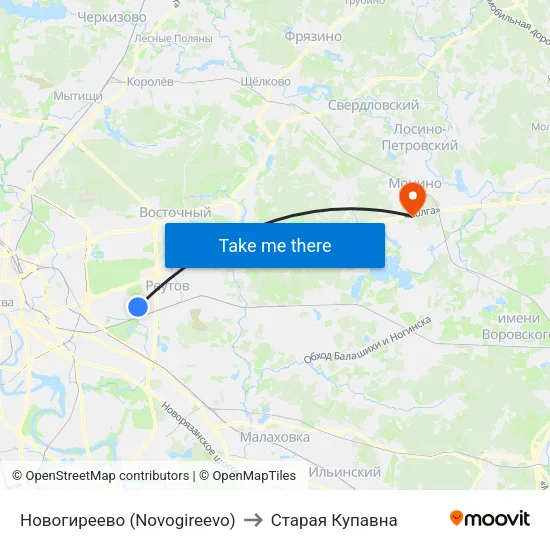 Новогиреево (Novogireevo) to Старая Купавна map