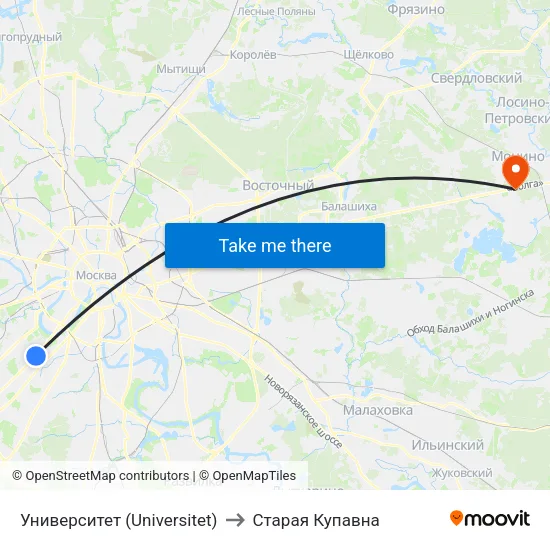 Университет (Universitet) to Старая Купавна map