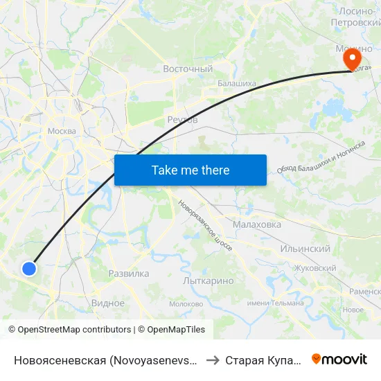 Новоясеневская (Novoyasenevskaya) to Старая Купавна map