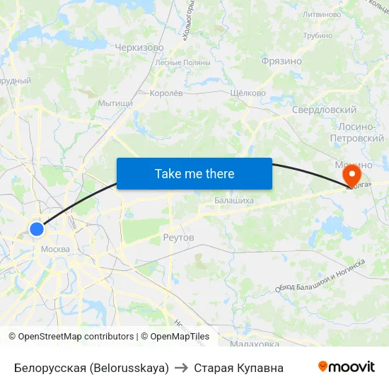 Белорусская (Belorusskaya) to Старая Купавна map