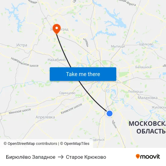 Бирюлёво Западное to Старое Крюково map