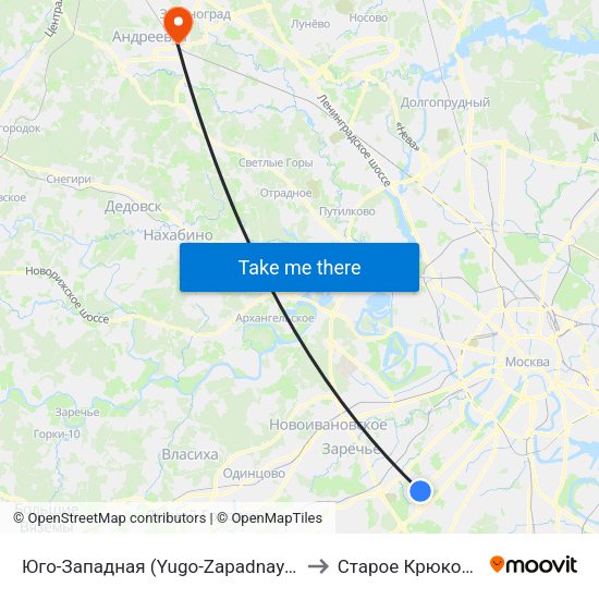 Юго-Западная (Yugo-Zapadnaya) to Старое Крюково map