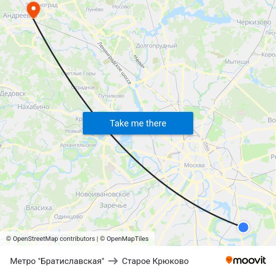 Метро "Братиславская" to Старое Крюково map