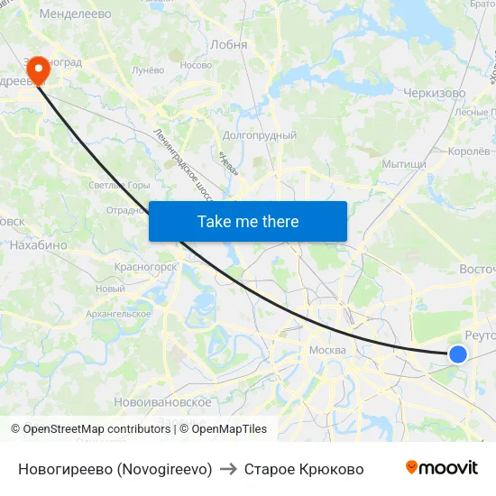 Новогиреево (Novogireevo) to Старое Крюково map