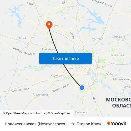 Новоясеневская (Novoyasenevskaya) to Старое Крюково map